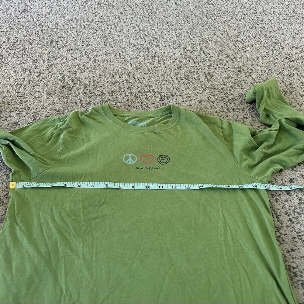 Life is Good 100% Cotton Green Peace & Heart Print Long Sleeve Tee Size Small - Picture 6 of 8